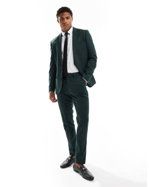 ASOS DESIGN skinny suit trousers in dark green herringbone