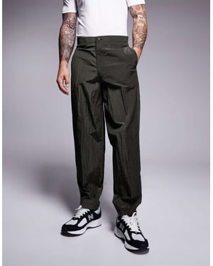 ASOS DESIGN barrel leg suit trousers in khaki techy fabric
