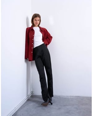 Topshop satin straight leg with side split trouser in black