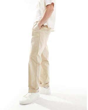 ASOS DESIGN smart premium cotton oversized tapered chino trousers in stone