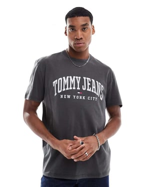 Tommy Jeans varsity logo t-shirt in washed grey