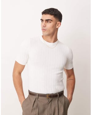 ASOS DESIGN muscle fit lightweight knitted rib t-shirt in white
