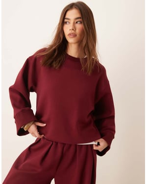 ASOS DESIGN interlock oversized crew neck top in burgundy co-ord