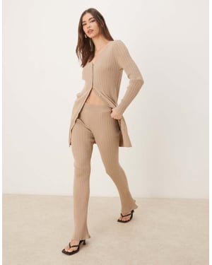 Vila ribbed flare trouser co-ord in tan
