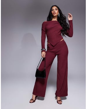 ASOS DESIGN co-ord textured wide leg trouser in burgundy