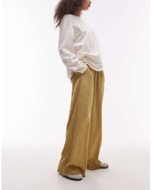 Topshop crinkle satin wide leg trouser in champagne