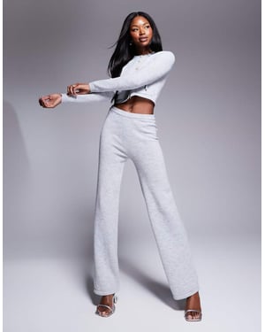 Kaiia exclusive knitted bow detail wide leg trousers co-ord in light grey