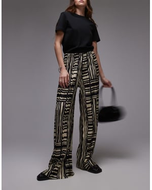 Topshop abstract print plisse wide leg trouser in multi