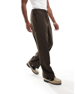 ASOS DESIGN pull on smart wide leg trousers in dark brown