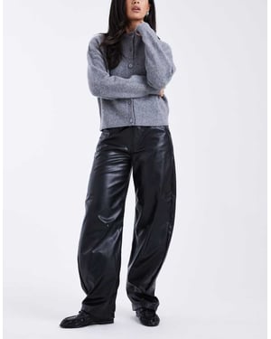 ASOS DESIGN high rise faux leather barrel leg trouser in black