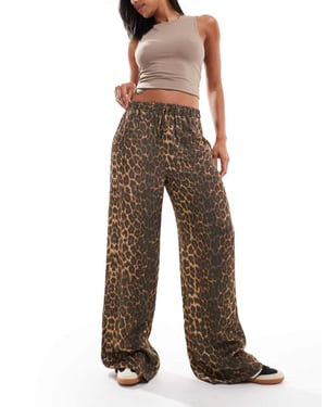 ASOS DESIGN satin wide leg trouser in leopard print