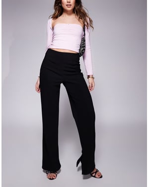 ASOS DESIGN high waist straight leg trouser with side split in black