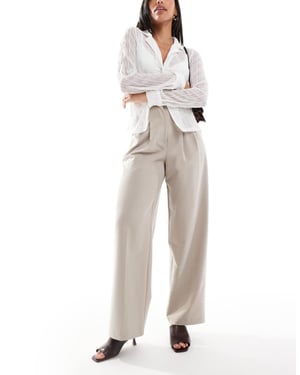 Miss Selfridge tailored fold over waistband trouser in stone