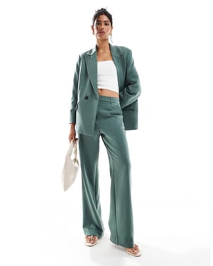 Vero Moda tailored herringbone wide leg co-ord trousers in dark forest green