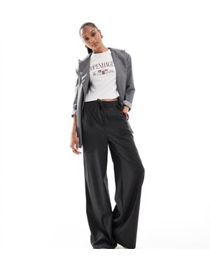 ASOS DESIGN Tall tailored tie waist wide leg trousers with pleat detail in brushed charcoal stripe