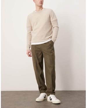 ASOS DESIGN smart oversized tapered trousers with front pleats in olive brushed fabric