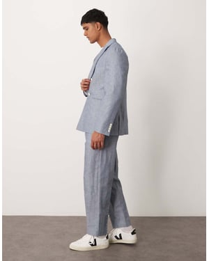 ASOS DESIGN linen oversized tapered suit trousers with stripes in indigo