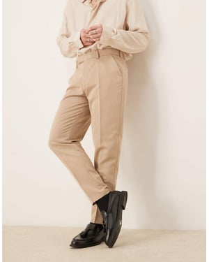 ASOS DESIGN smart tapered fit trousers in dark stone