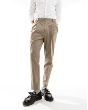ASOS DESIGN smart tapered fit premium trousers in stone melange