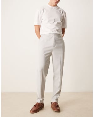 ASOS DESIGN pull on smart tapered fit trousers with turnups in light grey microtexture
