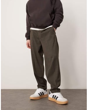 ASOS DESIGN smart oversized tapered trousers in brown check with elasticated waist