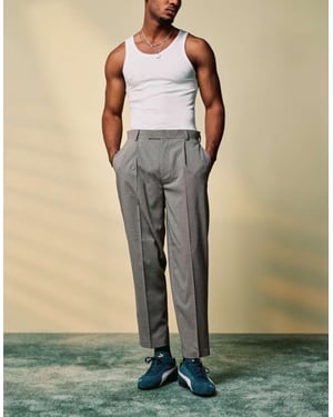 ASOS DESIGN smart oversized tapered microtexture trousers in stone