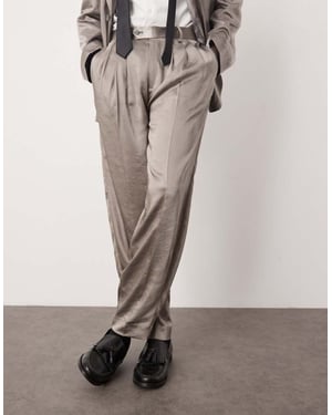ASOS DESIGN oversized tapered suit trousers in grey matte satin