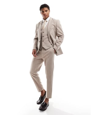ASOS DESIGN tapered suit trousers in beige melange