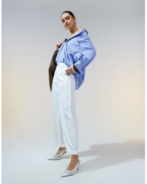 ASOS DESIGN tapered trousers with turn up detail in off white - IVORY