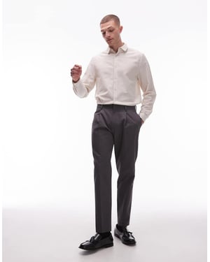 Topman smart cotton tapered trousers in charcoal