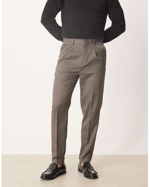 ASOS DESIGN smart tapered fit trousers in brown microtexture