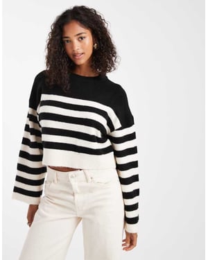ASOS DESIGN crew neck boxy jumper with wide cuff in mono stripe