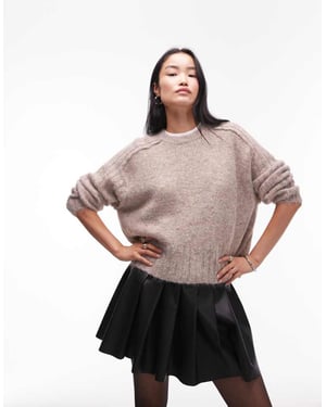 Topshop knitted rib detail crew relaxed jumper in mushroom