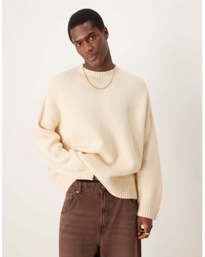 ASOS DESIGN super oversized boxy fit brushed knitted crew neck jumper in oatmeal