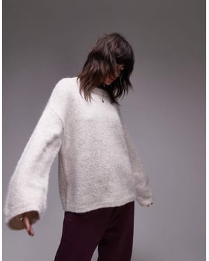Topshop knitted boxy fluffy crew oversized jumper in oat