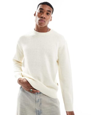 ONLY & SONS crew neck textured drop shoulder jumper in cream
