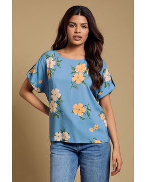Petite Printed Roll Sleeve Blouse