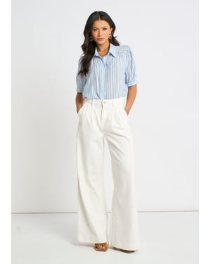 Blue Pinstripe Soft Touch Puff sleeves Shirt