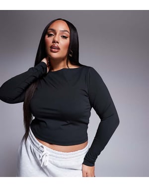 ASOS DESIGN Curve sculpting boat neck long sleeve top in black