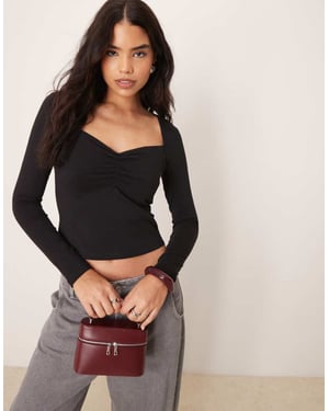 ASOS DESIGN sweetheart long sleeve top with ruching detail in black
