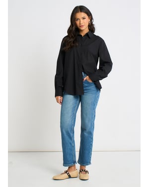 Black Linen Mix Button Through Shirt