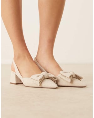 ASOS DESIGN Symphony bow slingback mid block heeled shoes in natural