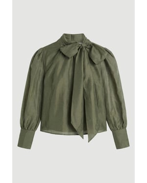 Plus Size Organdie Woven Pussybow Blouse