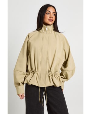 Cinched Waist Funnel Neck Jacket