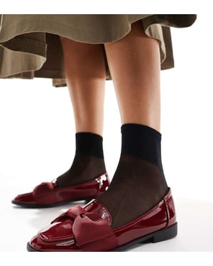 ASOS DESIGN Wide Fit Mentor bow loafer flat shoes in burgundy patent