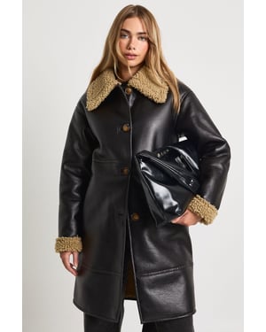 PU Longline Fur Trim Aviator Jacket