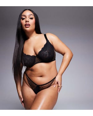 ASOS DESIGN Curve Naomi tanga thong in lace & leopard print