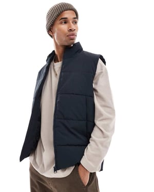 ONLY & SONS funnel neck padded gilet in navy