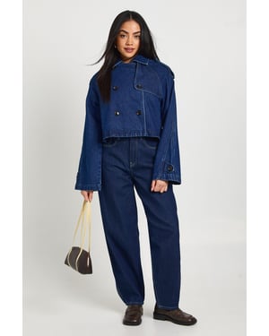 Cropped Denim Trench Coat
