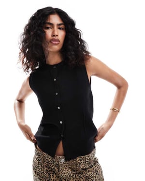 ASOS DESIGN fitted knit longline waistcoat with seam detail in black